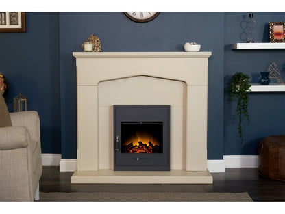 Adam Cotswold Fireplace Stone Effect + Oslo Electric Inset Stove Black, 48"
