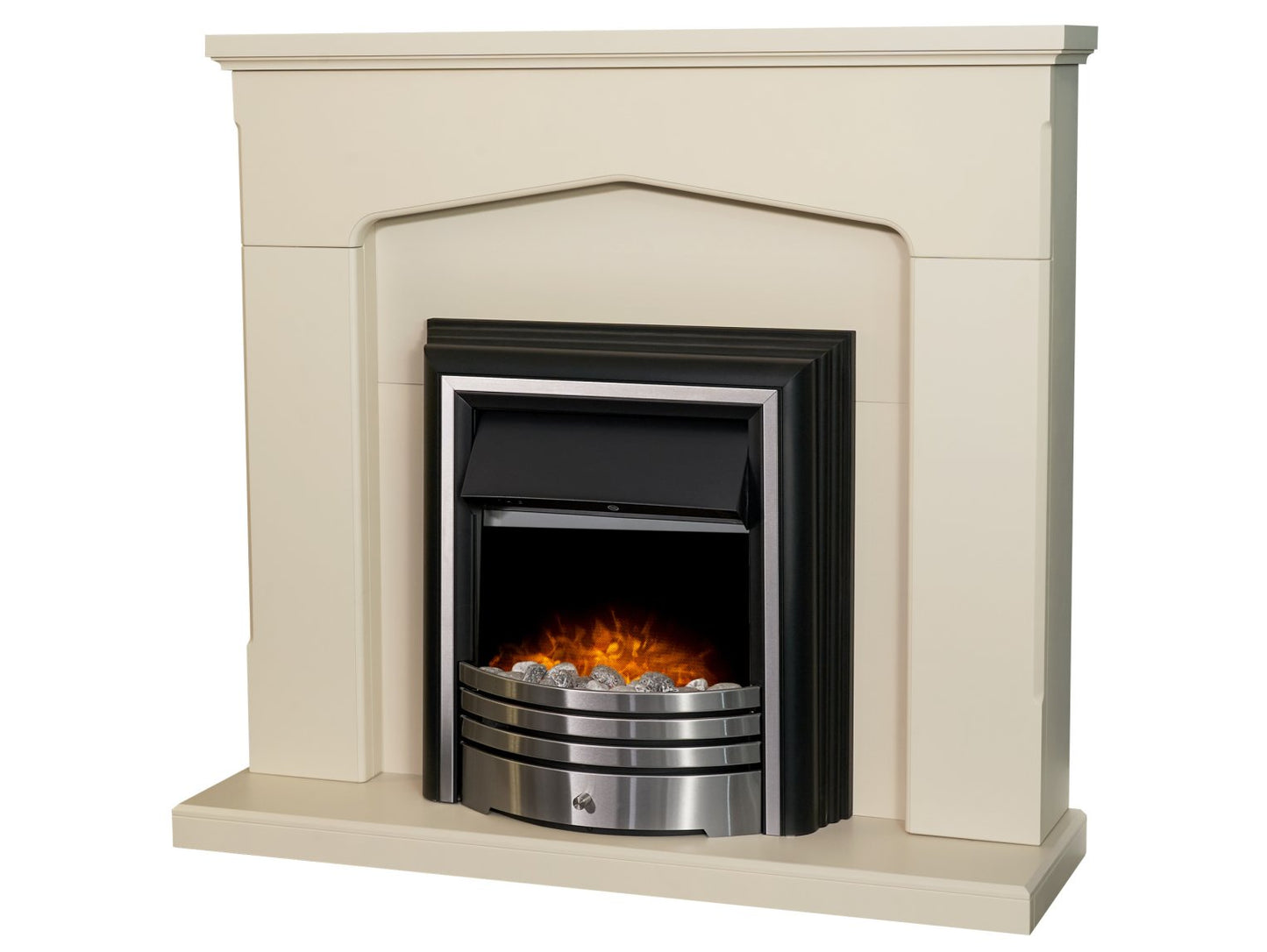 Adam Cotswold Fireplace Stone Effect + York Freestanding Electric Fire Brushed Steel, 48"