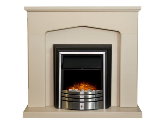 Adam Cotswold Fireplace in Stone Effect with York Freestanding Electric Fire in Brushed Steel, 48 Inch