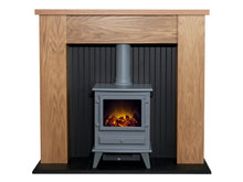 Load image into Gallery viewer, Adam New England Stove Fireplace in Oak &amp; Black with Hudson Electric Stove in Grey, 48 Inch
