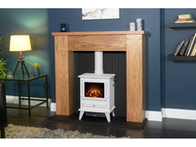 Load image into Gallery viewer, Adam New England Stove Fireplace Oak &amp; Black + Hudson Electric Stove Textured White, 48&quot;
