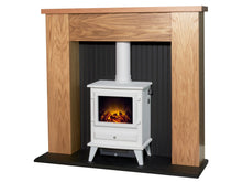 Load image into Gallery viewer, Adam New England Stove Fireplace Oak &amp; Black + Hudson Electric Stove Textured White, 48&quot;
