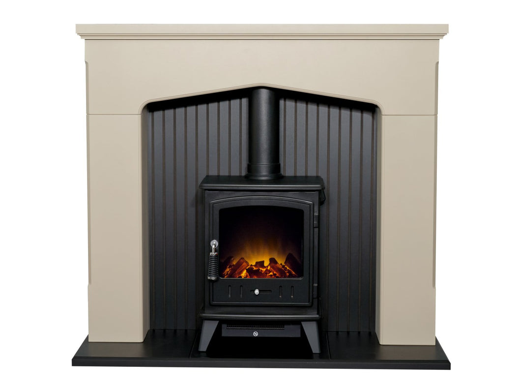 Adam Ludlow Stove Fireplace in Stone Effect with Aviemore Electric Stove in Black, 48 Inch