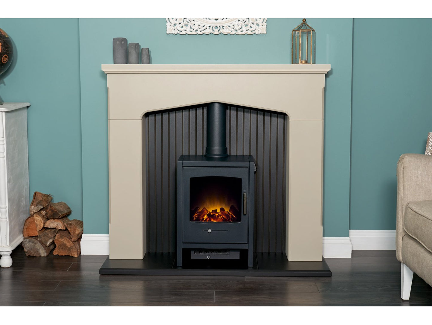 Adam Ludlow Stove Fireplace Stone Effect + Bergen Electric Stove Charcoal Grey, 48"