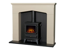 Load image into Gallery viewer, Adam Ludlow Stove Fireplace Stone Effect + Hudson Electric Stove Black, 48&quot;
