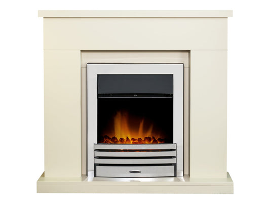 Adam Lomond Fireplace in Stone Effect with Eclipse Electric Fire in Chrome, 39 Inch
