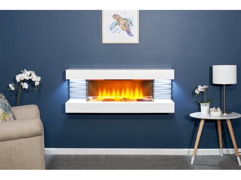 Sureflame WM-9332 Electric Wall Fireplace Suite with Downlights & Remote in Pure White