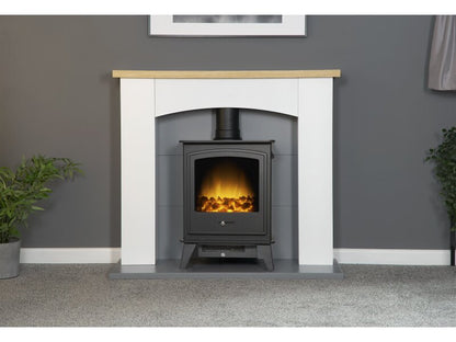 Adam Huxley in Pure White & Grey with Dorset Electric Stove in Black, 39 Inch