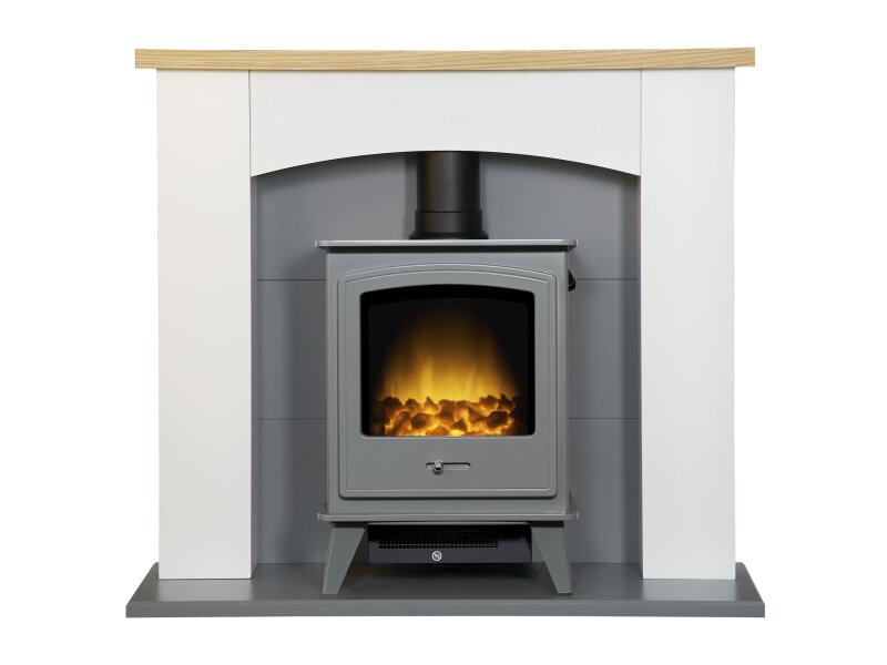 Adam Huxley in Pure White & Grey with Dorset Electric Stove in Grey, 39 Inch