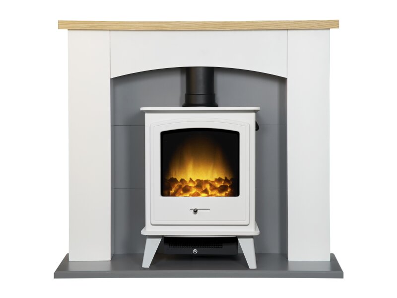Adam Huxley in Pure White & Grey with Dorset Electric Stove in White, 39 Inch