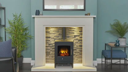 Adam Innsbruck Stove Fireplace Pure White + Bergen Electric Stove Grey, 48"