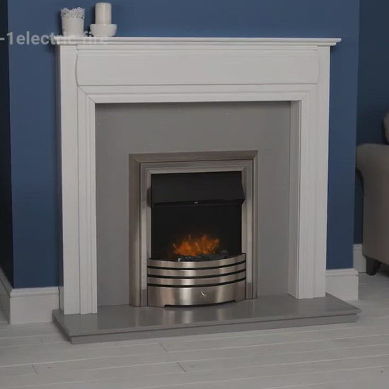 Adam Genoa Fireplace,White & Grey with Downlights & Astralis 6-in-1 Electric Fire in Chrome, 48 Inch