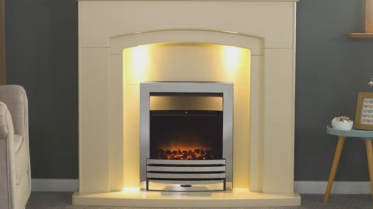 Adam Savanna Fireplace Pure White & Grey + Eclipse Electric Fire Black, 48"