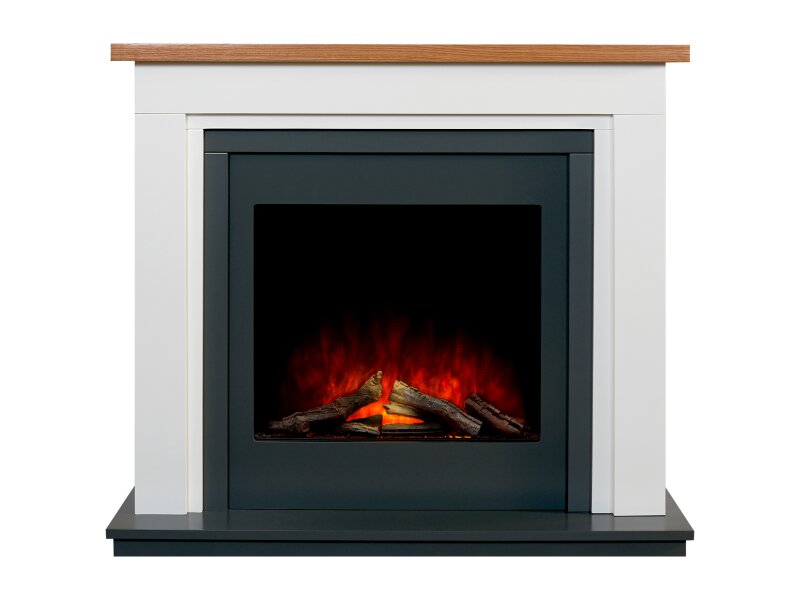 Adam Brentwood Fireplace Pure White & Charcoal Grey with Ontario Electric fire, 43 Inch