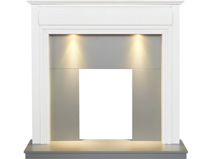 Adam Honley Fireplace in Pure White & Grey with Downlights, 48 Inch