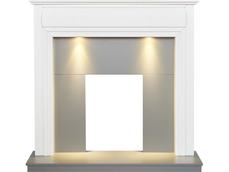 Adam Honley Fireplace in Pure White & Grey with Downlights, 48 Inch