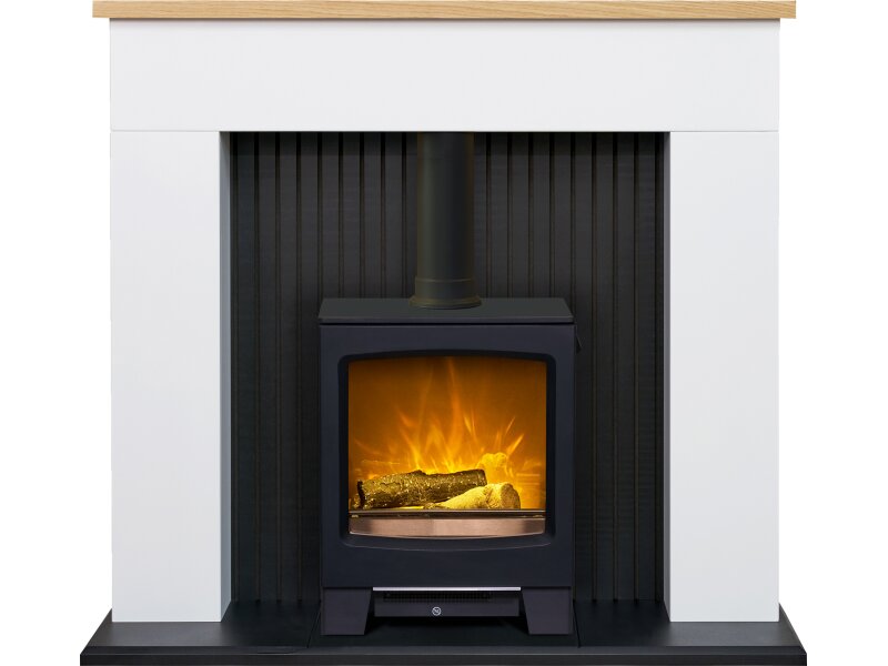 Adam Innsbruck Stove Fireplace in Pure White with Lunar Electric Stove in Charcoal Grey, 45 Inch