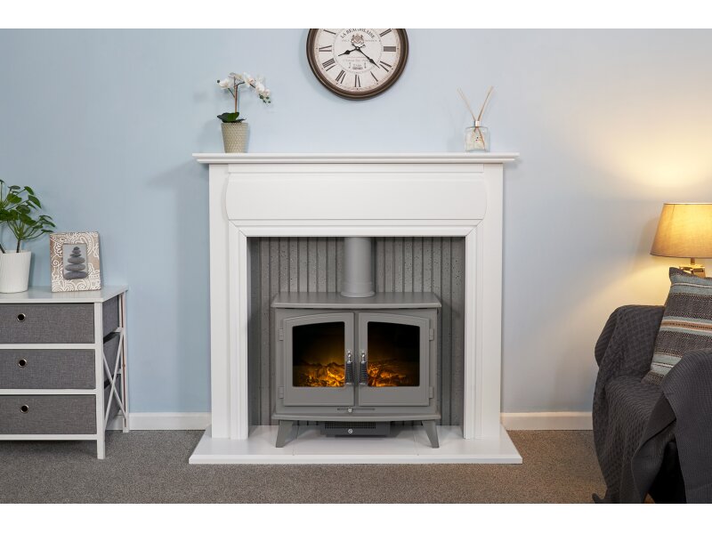 Adam Florence Stove Suite Pure White + Woodhouse Electric Stove Grey, 48"