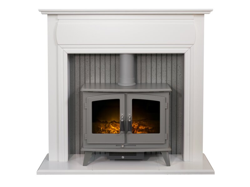 Adam Florence Stove Suite Pure White + Woodhouse Electric Stove Grey, 48"