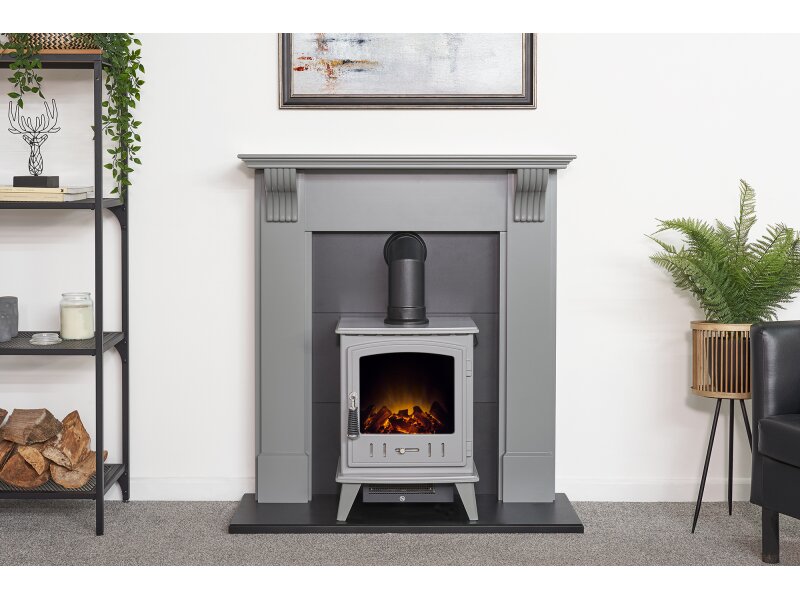 Adam Harrogate Stove Fireplace in Grey & Black w Aviemore Electric Stove in Grey, 39"