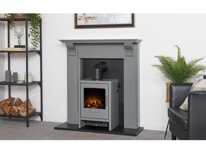 Adam Harrogate Stove Fireplace in Grey & Black w Bergen Electric Stove in Grey, 39"