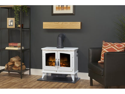 Adam Oak Beam, Hearth & Stove Pipe with Woodhouse Stove in White