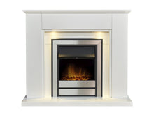 Load image into Gallery viewer, Adam Eltham Fireplace in Pure White with Downlights &amp; Argo Electric Fire in Brushed Steel, 45 Inch
