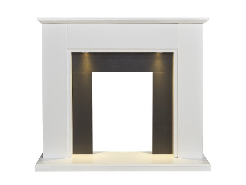 Adam Eltham Fireplace in Pure White & Black with Downlights, 45 Inch