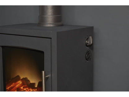Adam Bergen XL Electric Stove in Charcoal Grey with Angled Stove Pipe in Black