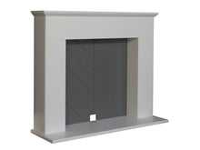 Load image into Gallery viewer, Adam Corinth Stove Fireplace in Pure White &amp; Grey with Downlights, 48 Inch

