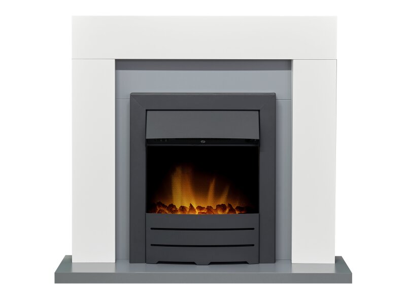 Adam Dakota Fireplace Pure White & Grey + Colorado Electric Fire Black, 39"