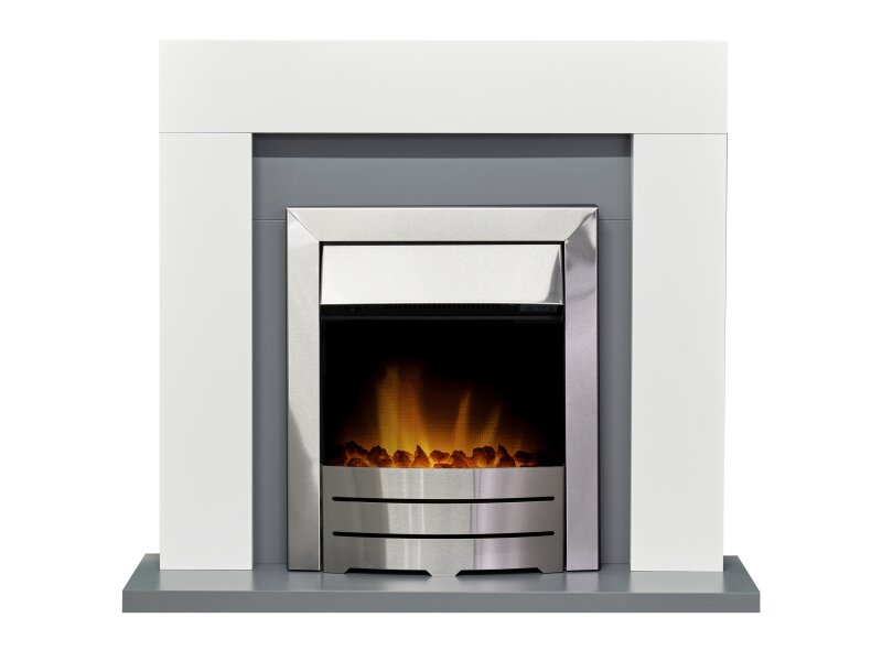 Adam Dakota Fireplace Pure White & Grey + Colorado Electric Fire Brushed Steel, 39