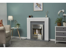 Load image into Gallery viewer, Adam Dakota Fireplace Pure White &amp; Grey + Helios Electric Fire Brushed Steel, 39&quot;
