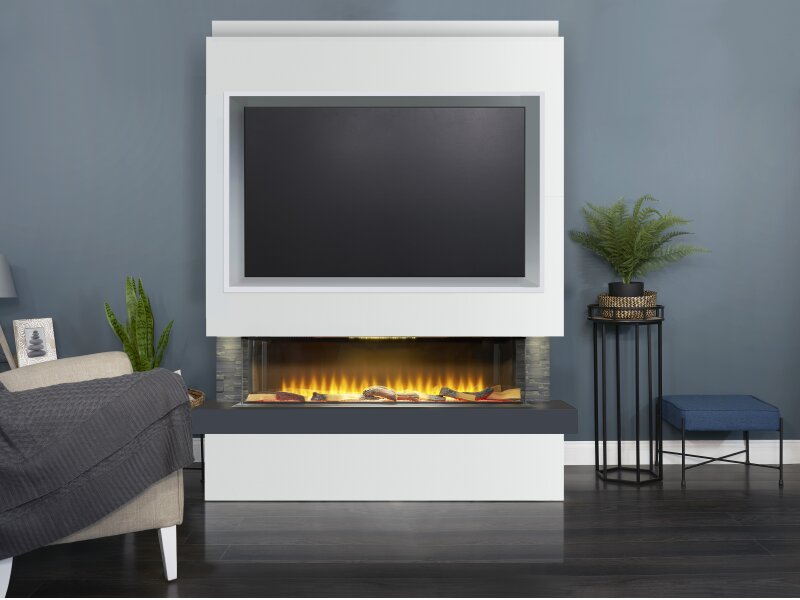 Adam Sahara Pre-Built Media Wall Fireplace Package 5 with TV Recess
