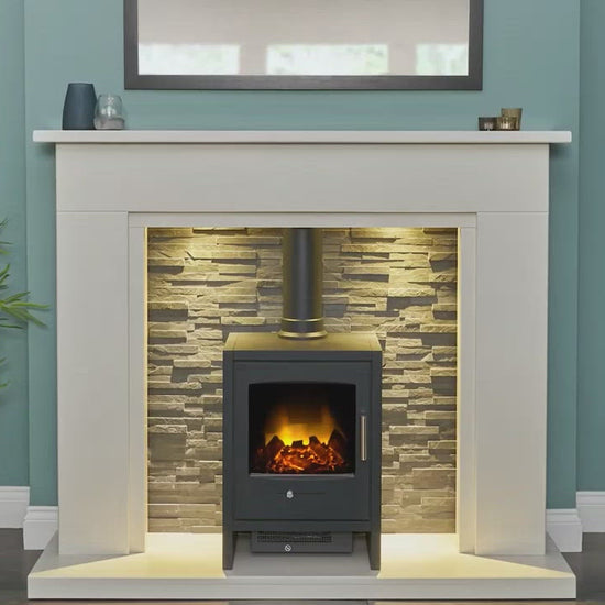 Adam Innsbruck Stove Fireplace Oak + Bergen Electric Stove Charcoal Grey, 48"