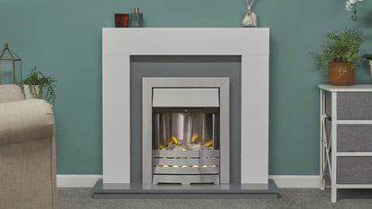 Adam Chessington Fireplace Suite Oak + Helios Electric Fire Brushed Steel, 48"