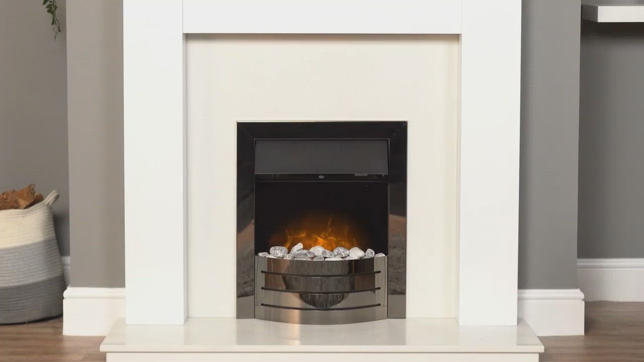 Adam Savanna Fireplace Pure White & Grey + Comet Electric Fire Brushed Steel, 48"