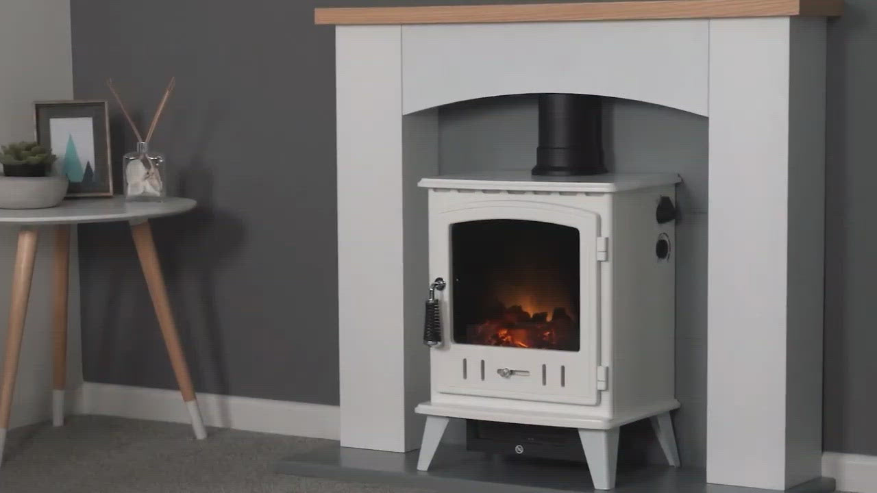 Adam Florence Stove Suite Pure White + Aviemore Electric Stove Grey Enamel, 48"