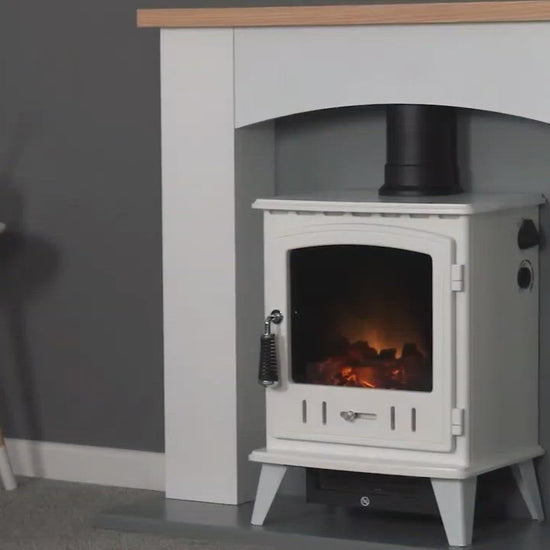 Adam Florence Stove Suite Pure White + Aviemore Electric Stove Black Enamel 48"
