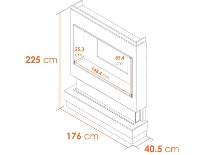 Acantha Matrix Pre-Built Pure White & Oak Effect Panoramic Media Wall Dimensions