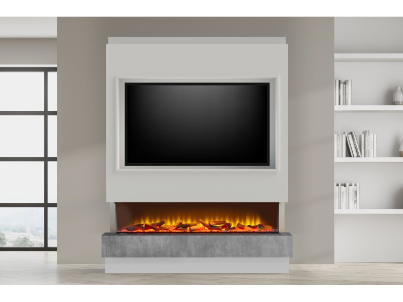 Acantha Matrix Pre-Built White & Concrete Effect Panoramic Media Wall with TV Recess