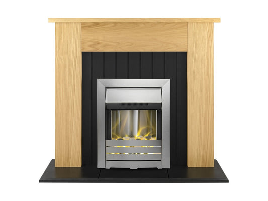 Adam Chessington Fireplace Suite Oak + Helios Electric Fire Brushed Steel, 48"