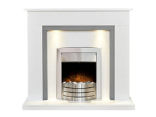 Load image into Gallery viewer, Adam Genoa Fireplace in Pure White &amp; Grey with Downlights &amp; Comet Electric Fire in Brushed Steel, 48 Inch
