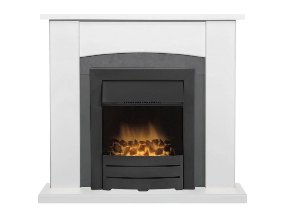 Adam Holden Fireplace in Pure White & Grey/White with Colorado Electric Fire in Black, 39 Inch