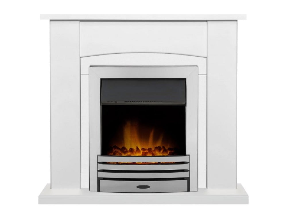 Adam Holden Fireplace in Pure White & Grey/White with Eclipse Electric Fire in Chrome, 39 Inch