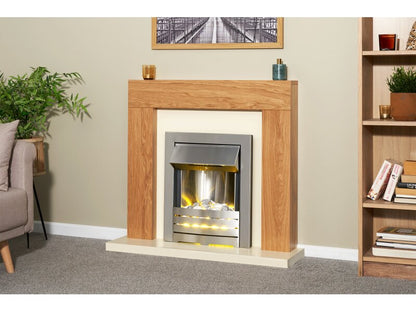 Adam Dakota Fireplace Oak & Cream + Helios Electric Fire Brushed Steel, 39"