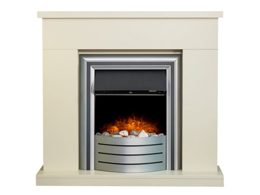 Adam Lomond Fireplace Stone Effect + Lynx 3-in1 Electric Fire Chrome, 39"