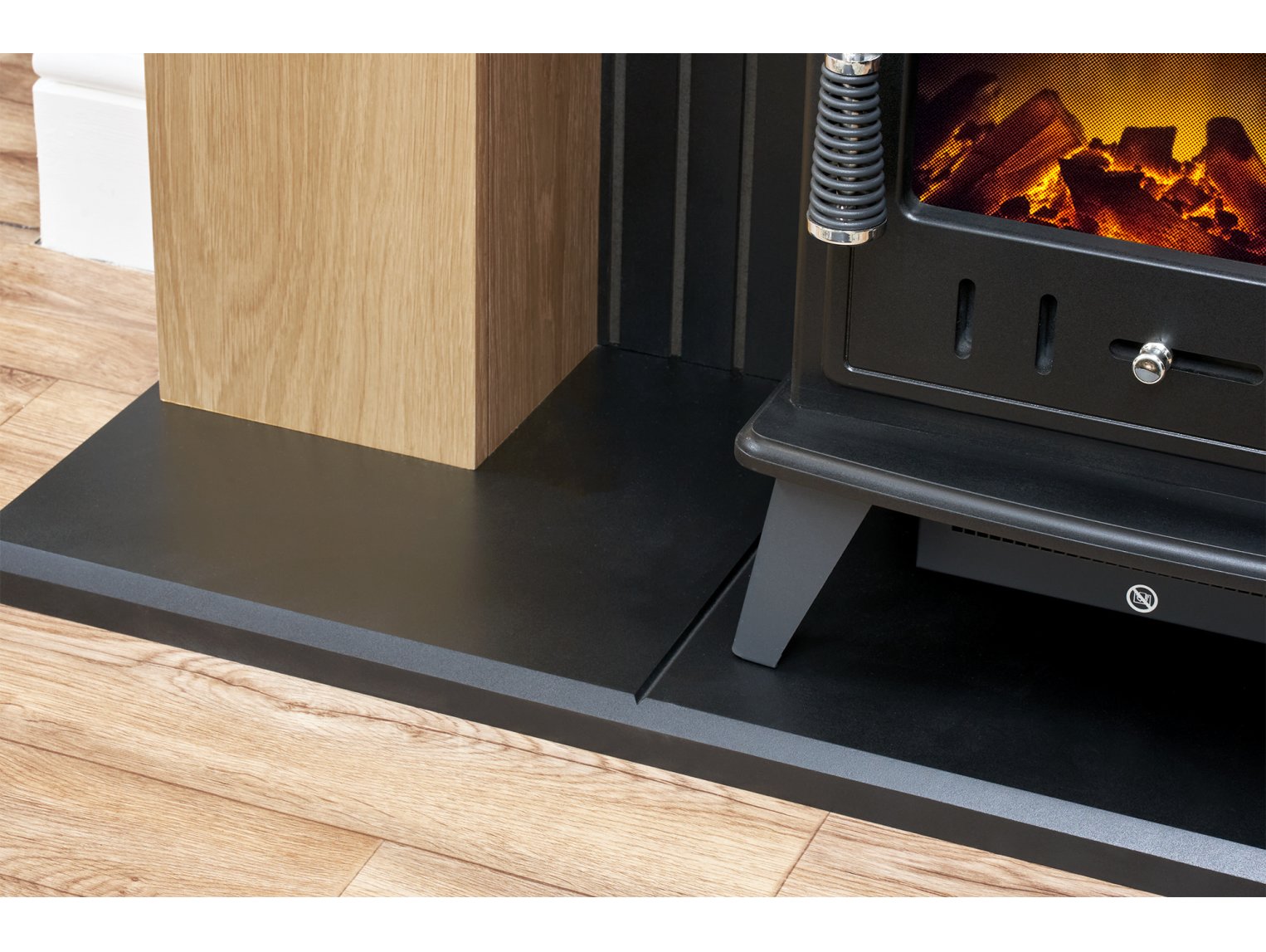 Adam Innsbruck Stove Fireplace Oak + Aviemore Electric Stove Black, 48"