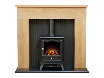 Adam Innsbruck Stove Fireplace in Oak with Aviemore Electric Stove in Black, 48 Inch
