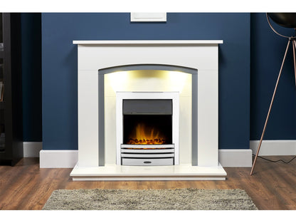 Adam Savanna Fireplace Pure White & Grey + Eclipse Electric Fire Chrome, 48"